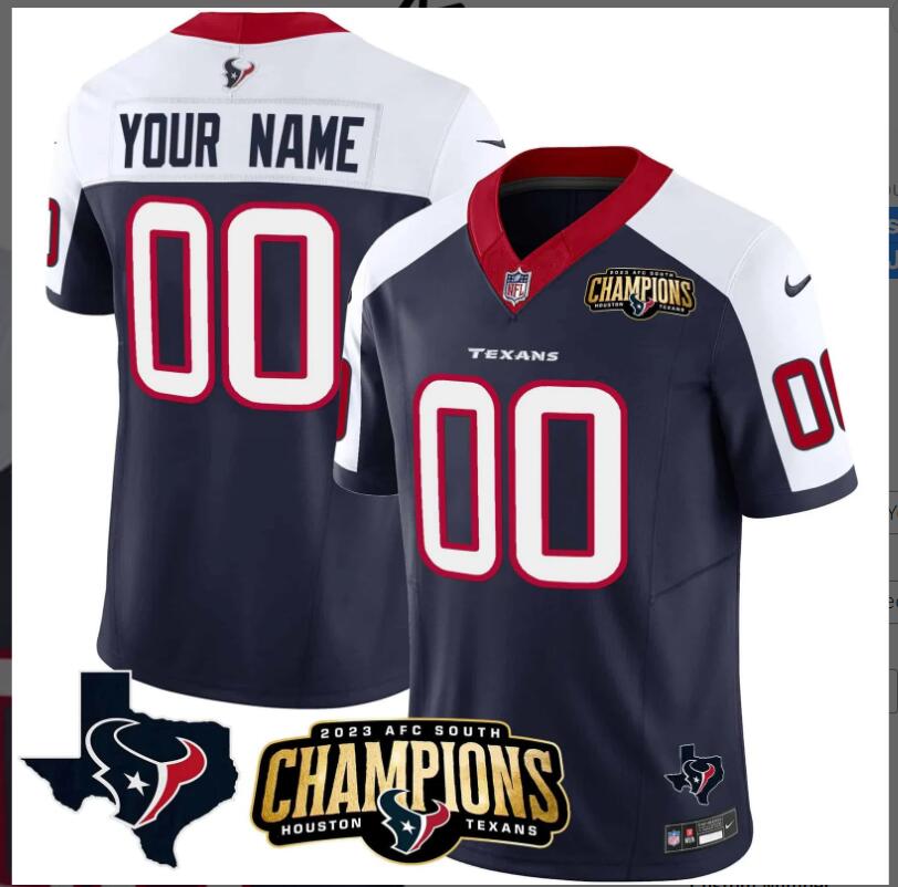 Men 2024 Nike NFL Houston Texans 2023 AFC South Champions Patch Vapor Custom Jersey